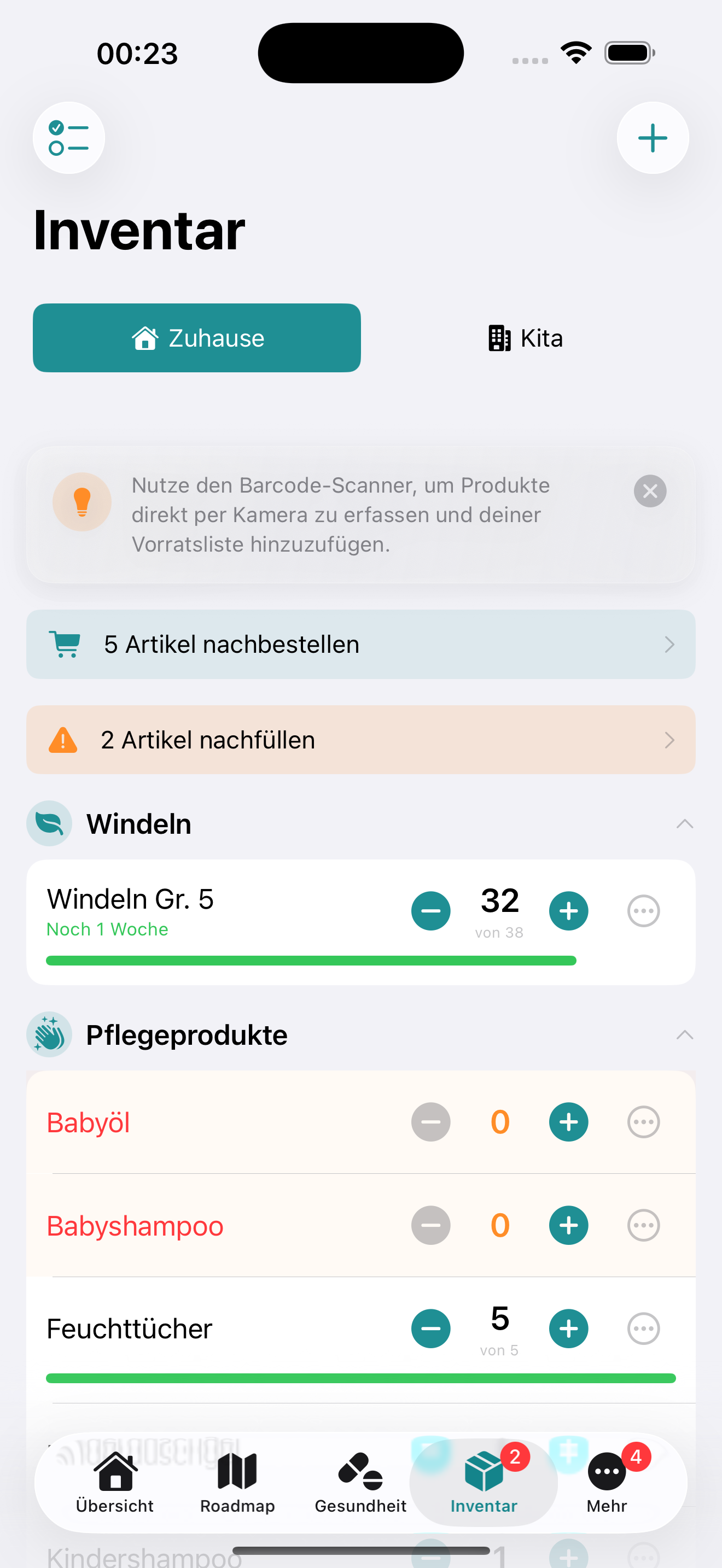Screenshot: Inventar