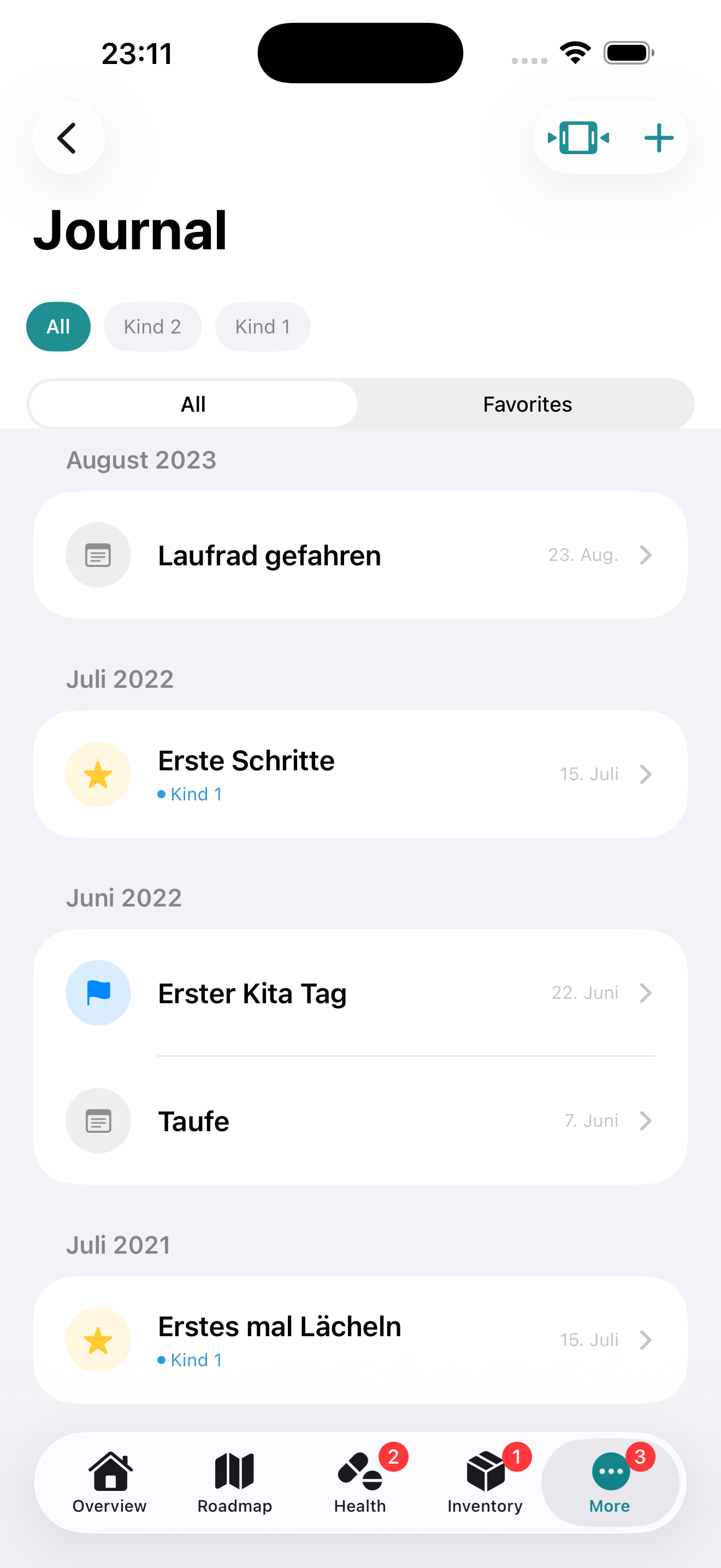 Screenshot: Journal & activities