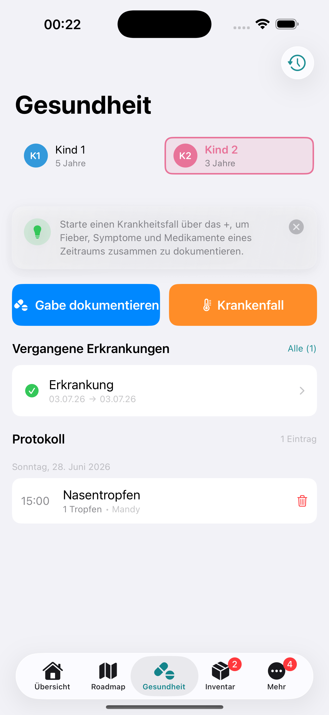 Screenshot: Medikamenten-Tracking