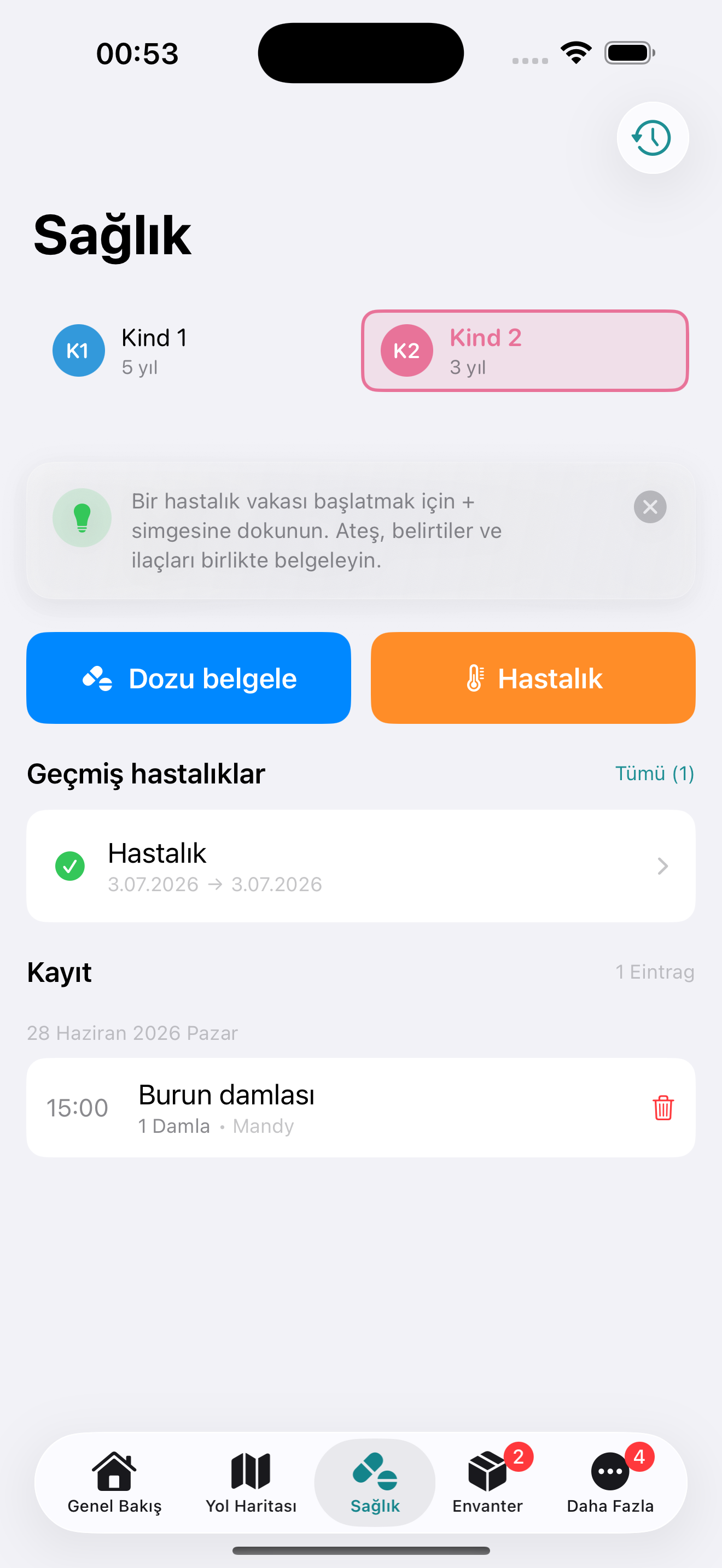 Ekran görüntüsü: İlaç takibi