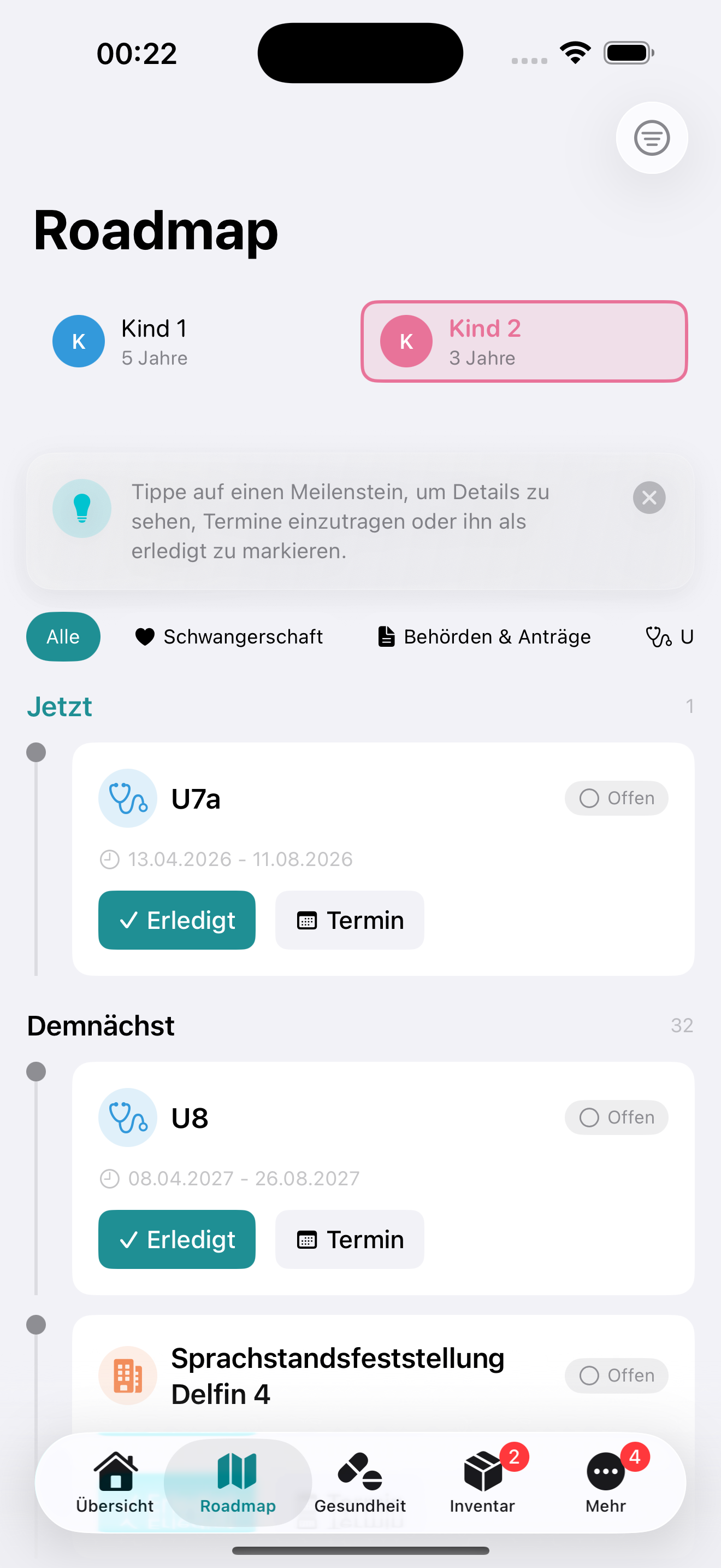 Screenshot: Meilenstein-Roadmap