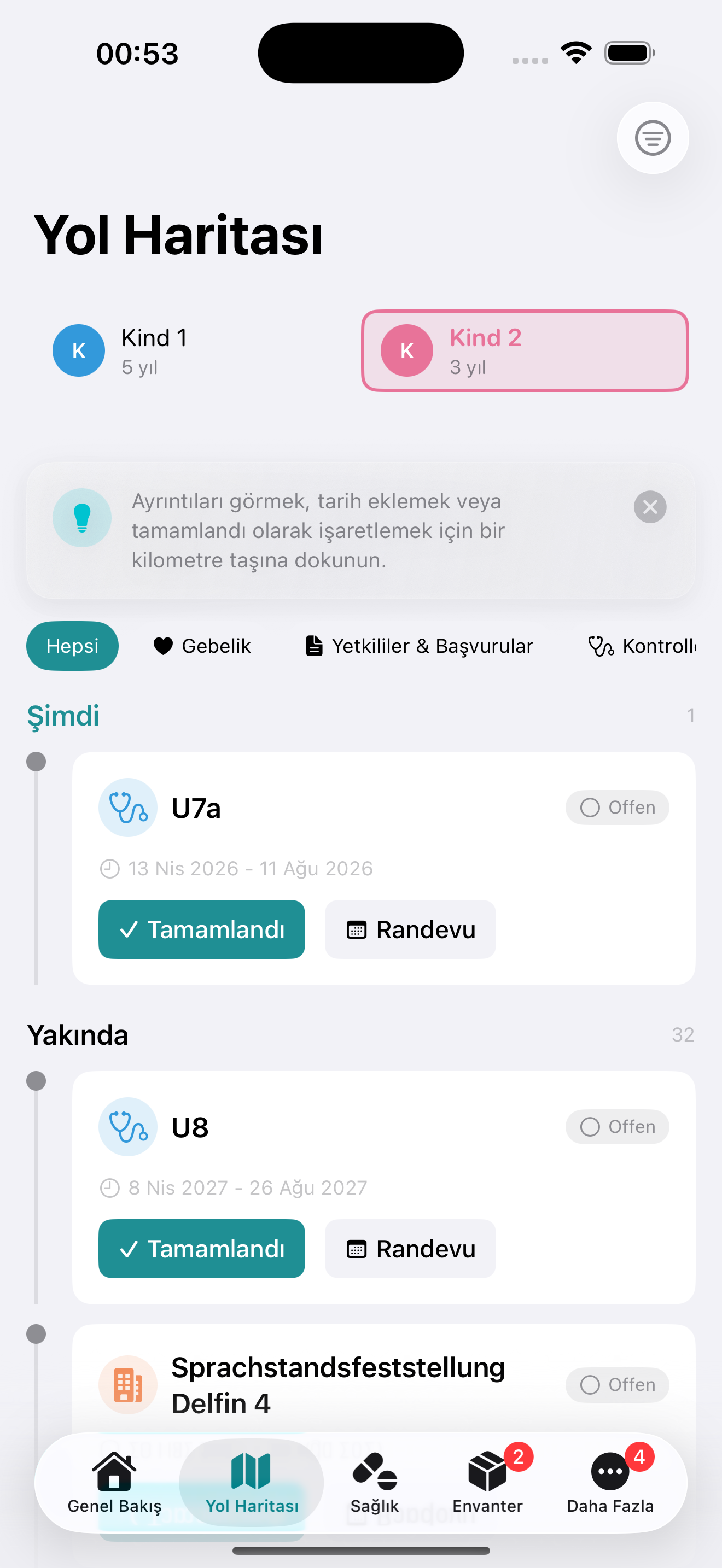 Ekran görüntüsü: Kilometre taşı yol haritası