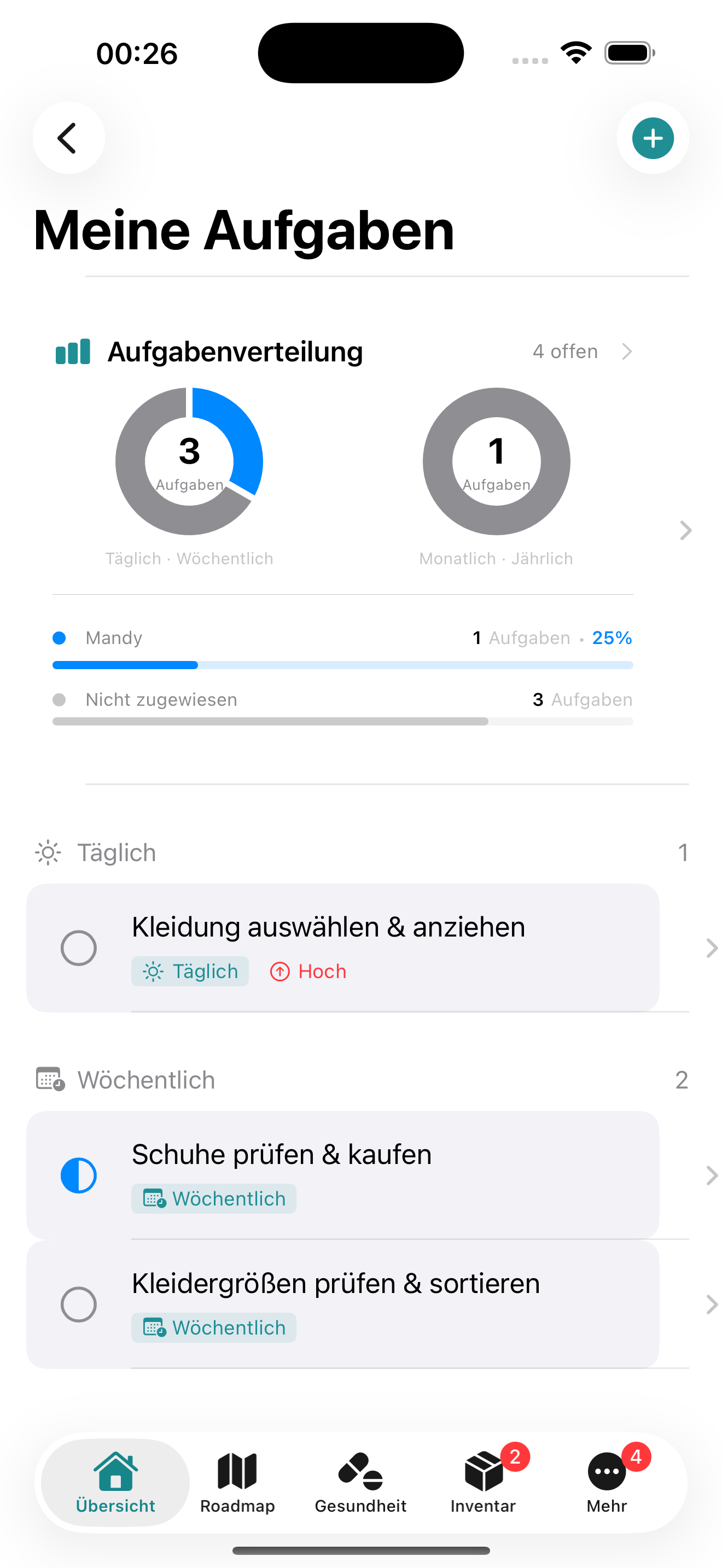 Screenshot: Aufgaben & Erinnerungen