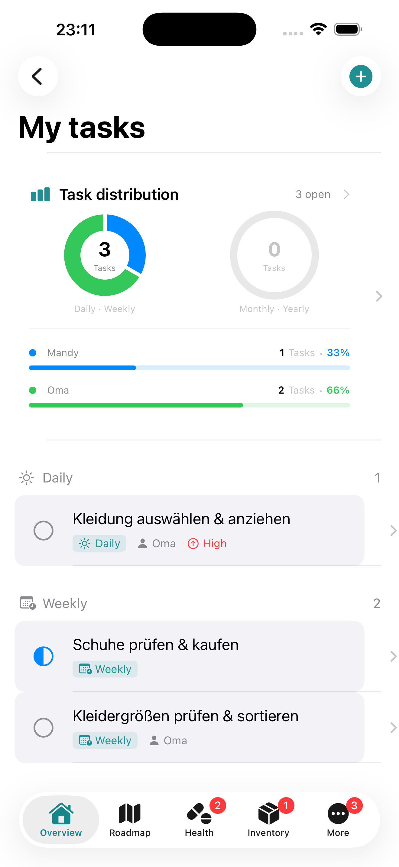 Screenshot: Tasks & reminders