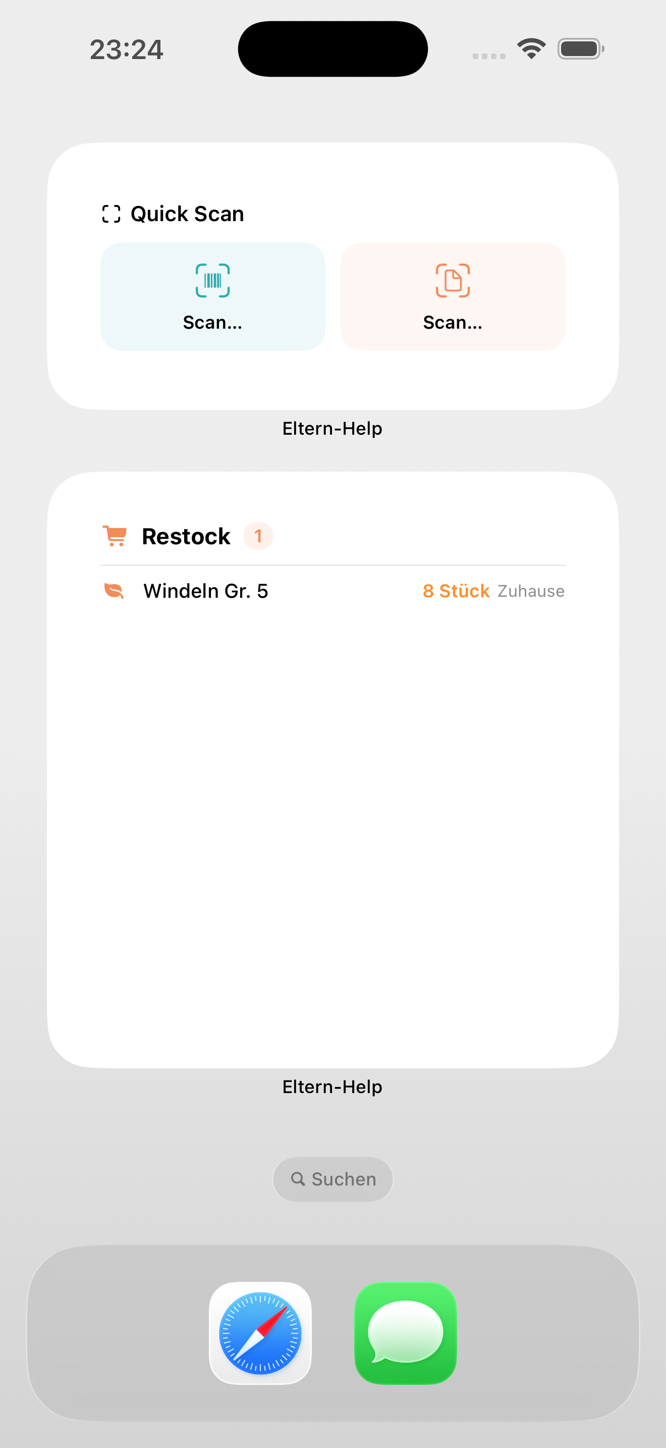 Screenshot: Home screen widgets