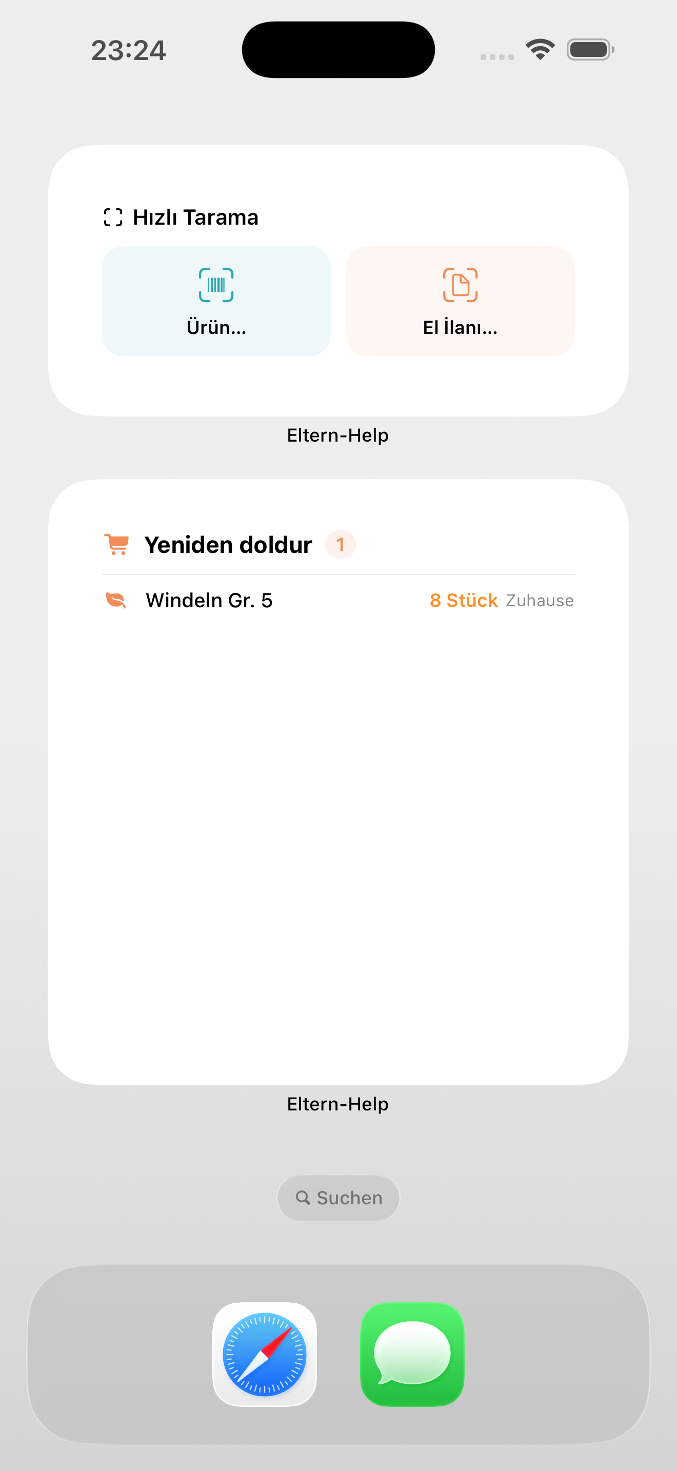 Ekran görüntüsü: Ana ekran widget'ları